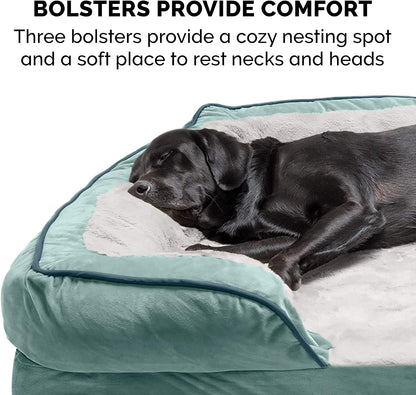 Orthopedic Dog Bed for Small Dogs W/ Removable Bolsters & Washable Cover, for Dogs up to 20 Lbs - Plush & Velvet Waves Perfect Comfort Sofa - Celadon Green, Small