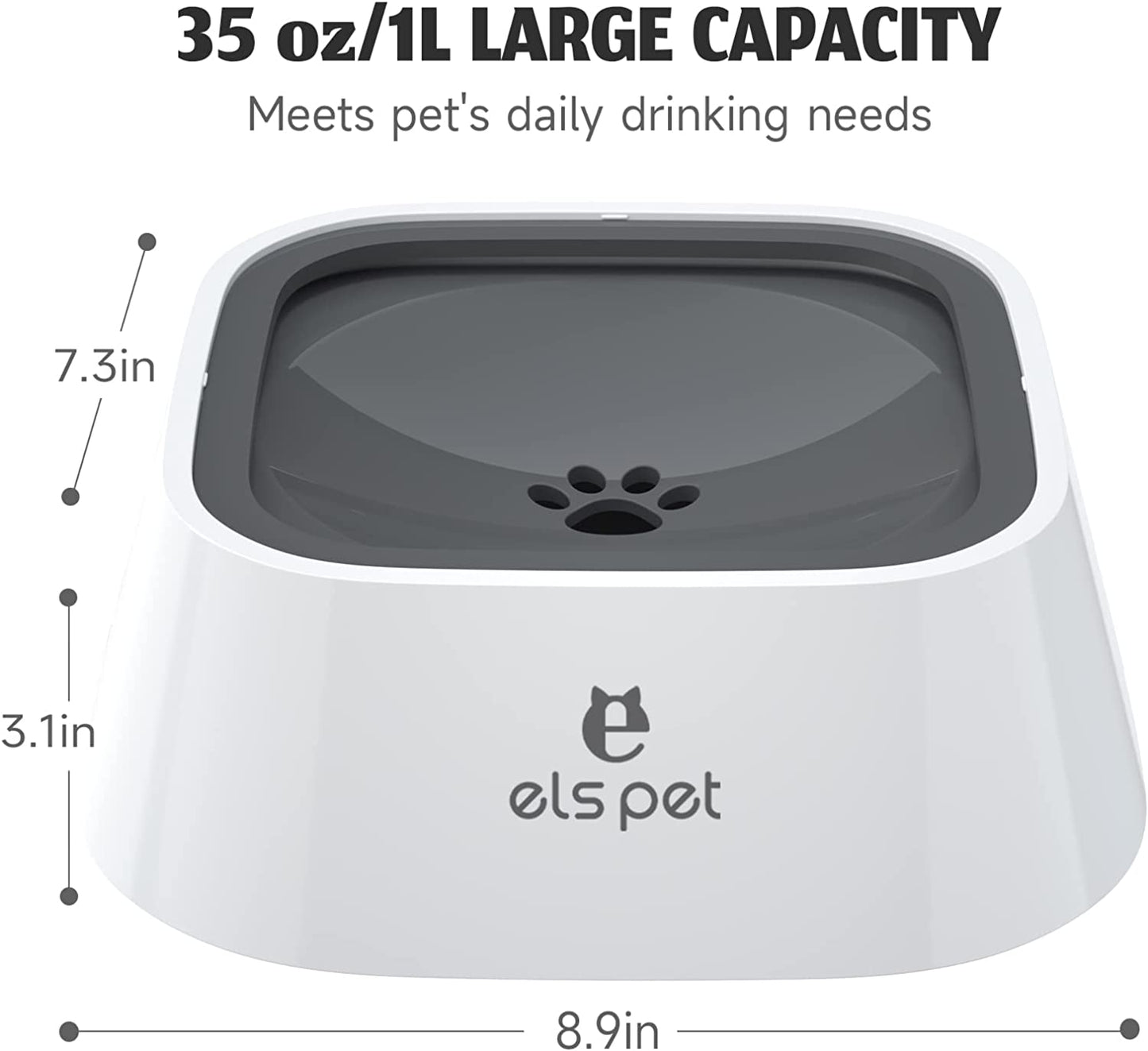 Travel Bowl, No Spill, No Drip Slow Water Feeder/Dispenser for Dogs, Cats, 35Oz/1L (Grey)