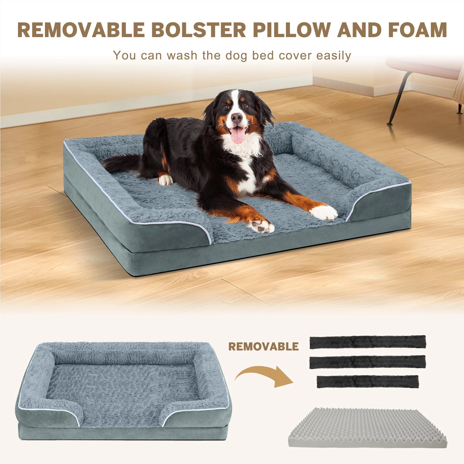 Large Dog Bed for Extra Large Dogs Waterproof Orthopedic Dog Sofa Bed Non Slip Pet Couch with Removable Washable Cover Supportive Foam M to XXL, Gray