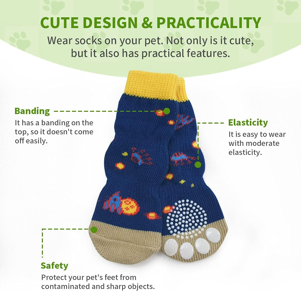 Printed Small Dogs Socks Soft Breathable Cotton Pet Socks Cute and Lovely for Large Dogs and Cats. (Space Long, 4)