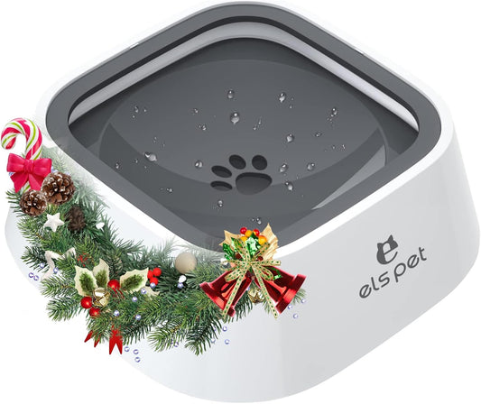 Travel Bowl, No Spill, No Drip Slow Water Feeder/Dispenser for Dogs, Cats, 35Oz/1L (Grey)