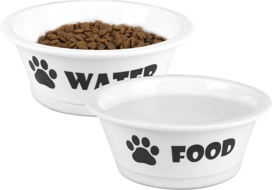 Set of 2 Ceramic Dog Cat Bowl Set, Pet Porcelain Food and Water Feeder Dish Bowls with anti Slip Band, Dishwasher and Microwave Safe (Medium)