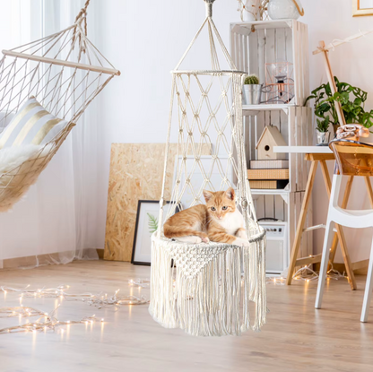 Pet Cat Hammock Swing Bed Bohemian Handwoven Tapestry Cotton Macrame for Home Bedroom Decoration Wall Hanging without Mat