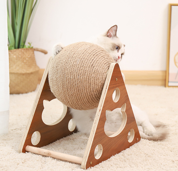 Cat Scratcher Sisal Rope Ball Cat Scratching Post Wood Stand Anti-Scratch Toy for Cats