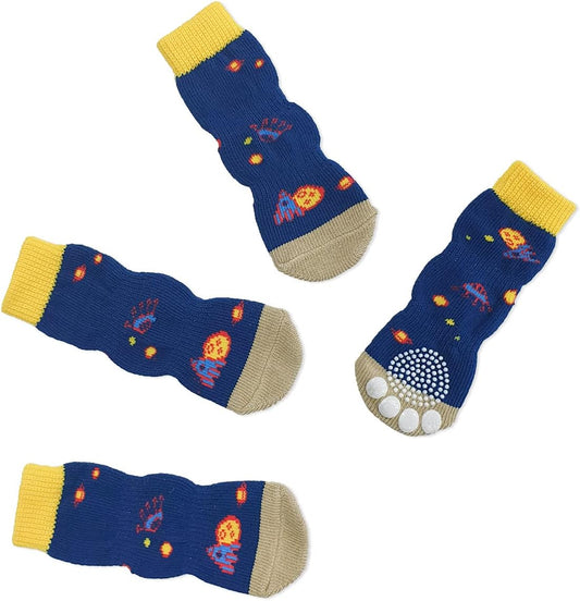 Printed Small Dogs Socks Soft Breathable Cotton Pet Socks Cute and Lovely for Large Dogs and Cats. (Space Long, 4)
