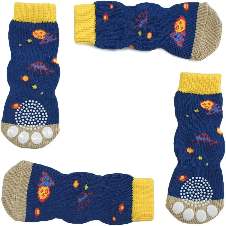 Printed Small Dogs Socks Soft Breathable Cotton Pet Socks Cute and Lovely for Large Dogs and Cats. (Space Long, 4)