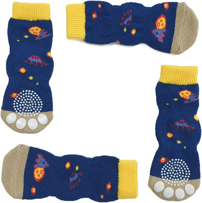 Printed Small Dogs Socks Soft Breathable Cotton Pet Socks Cute and Lovely for Large Dogs and Cats. (Space Long, 4)