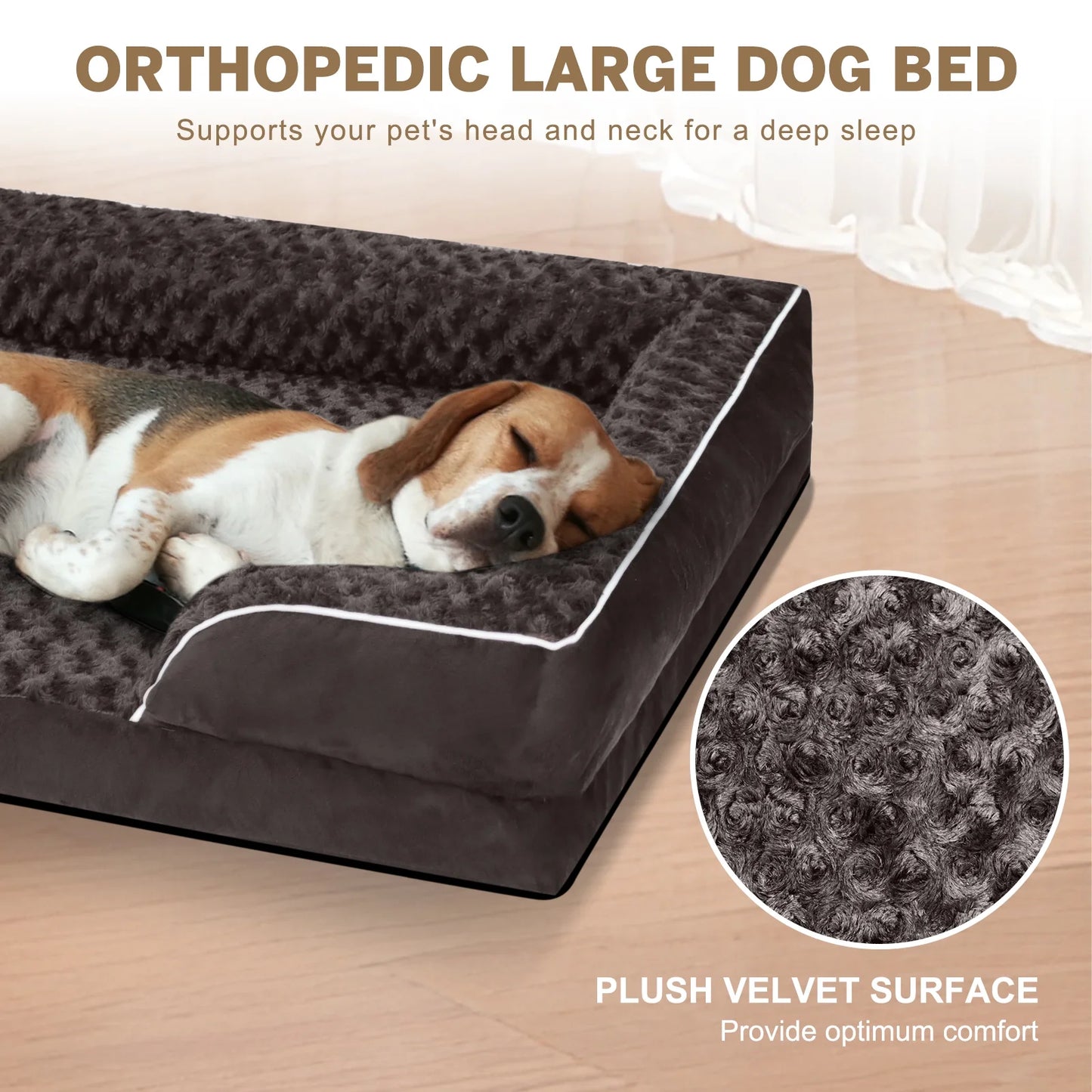 Large Dog Bed for Extra Large Dogs Waterproof Orthopedic Dog Sofa Bed Non Slip Pet Couch with Removable Washable Cover Supportive Foam M to XXL, Brown