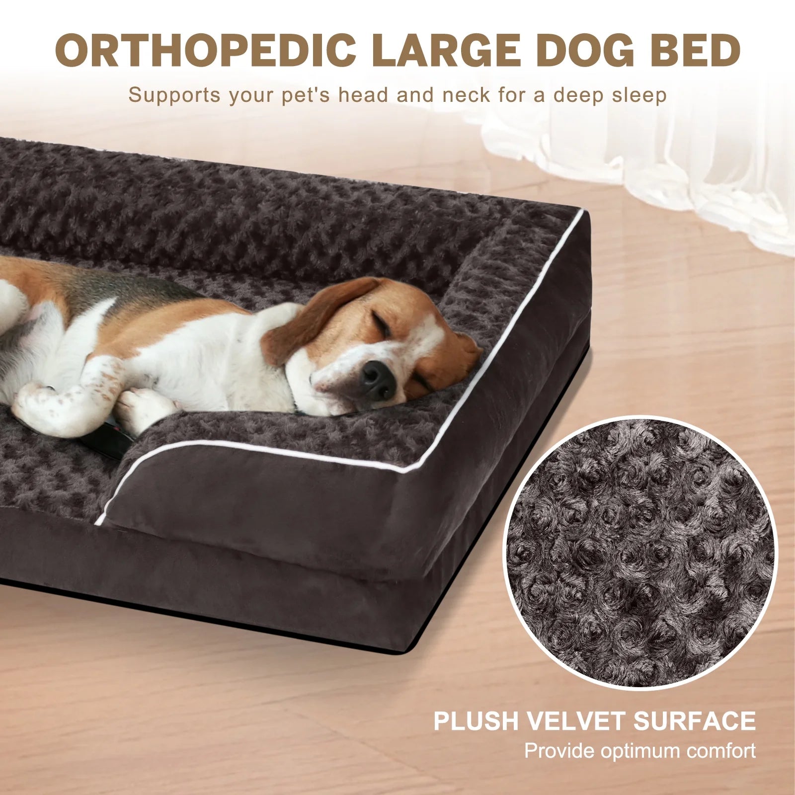 Large Dog Bed for Extra Large Dogs Waterproof Orthopedic Dog Sofa Bed Non Slip Pet Couch with Removable Washable Cover Supportive Foam M to XXL, Brown