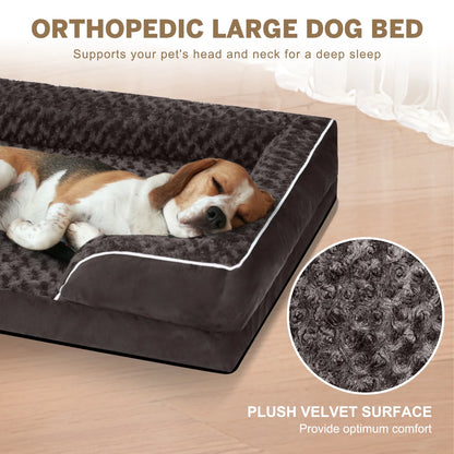 Large Dog Bed for Extra Large Dogs Waterproof Orthopedic Dog Sofa Bed Non Slip Pet Couch with Removable Washable Cover Supportive Foam M to XXL, Brown