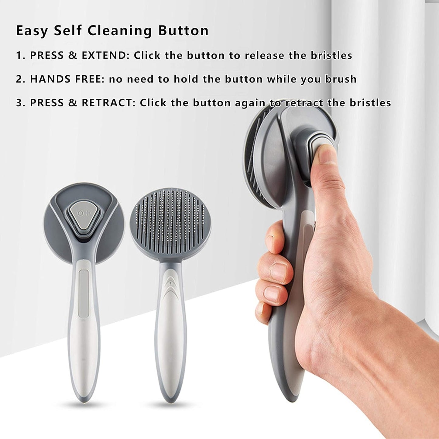 Self Cleaning Slicker Brushes for Dogs Cats Pet Grooming Brush Tool Gently Removes Loose Undercoat-Dog & Cat Will Love with This Grooming Brush (Grey)